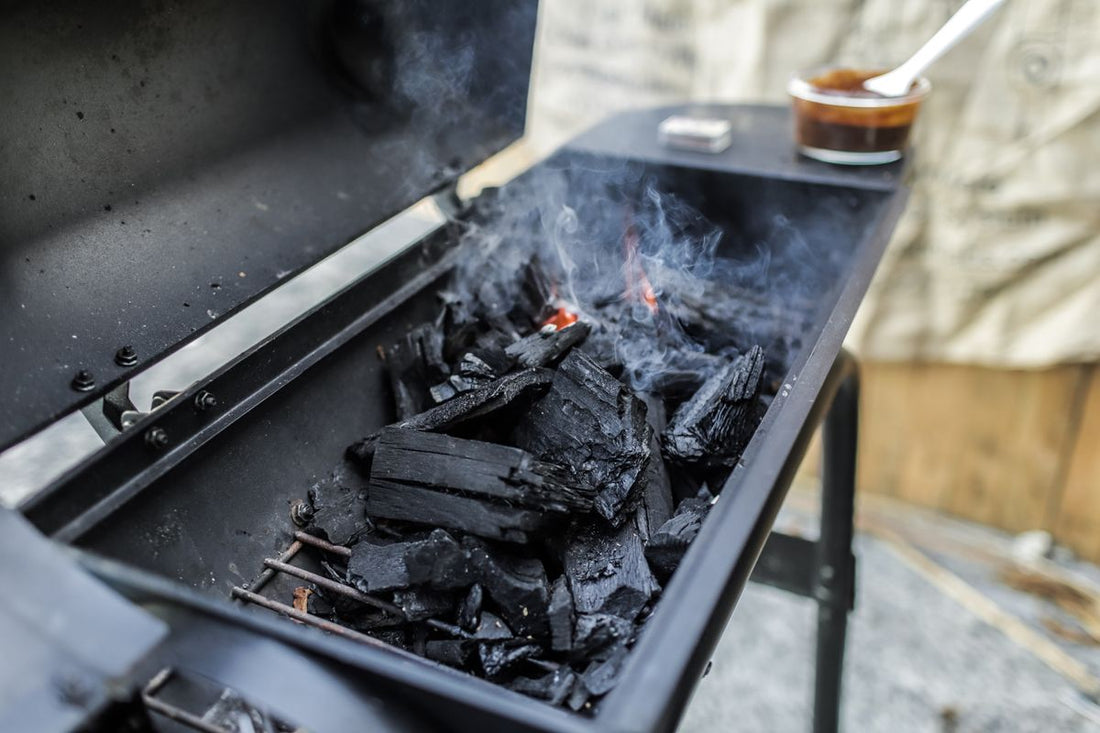 Built-in grill grates with glowing coals