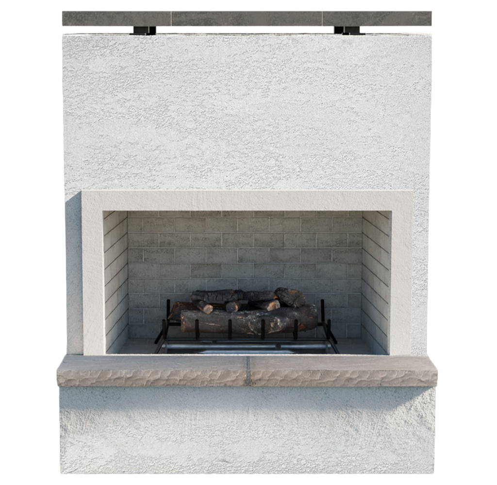 Cal Flame Monterey outdoor gas fireplace with bottom mantel, front view