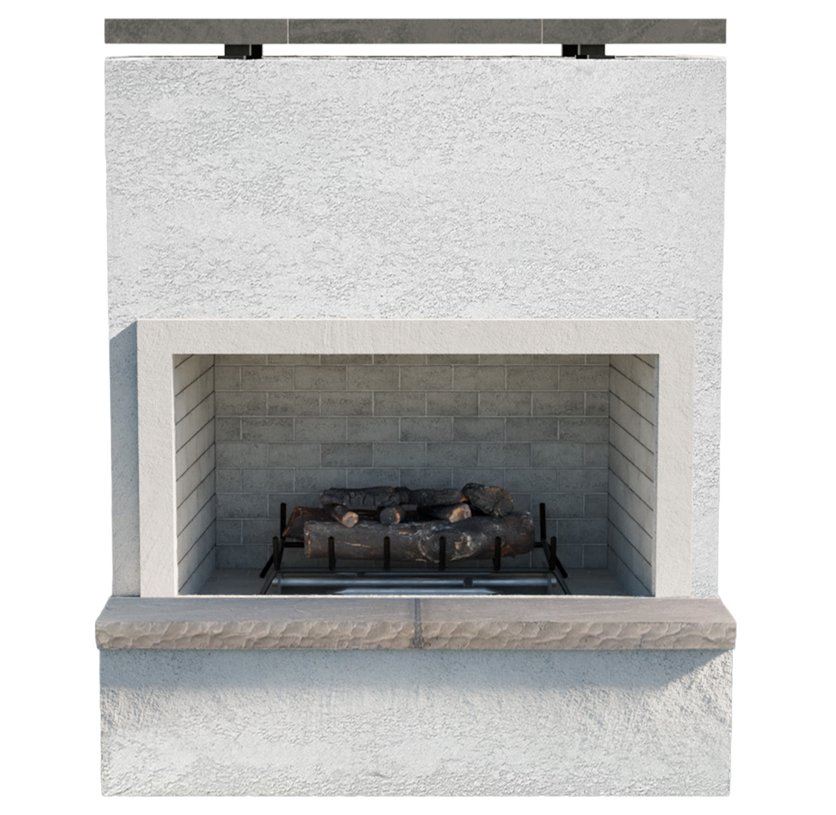 Cal Flame Monterey outdoor gas fireplace with bottom mantel, front view