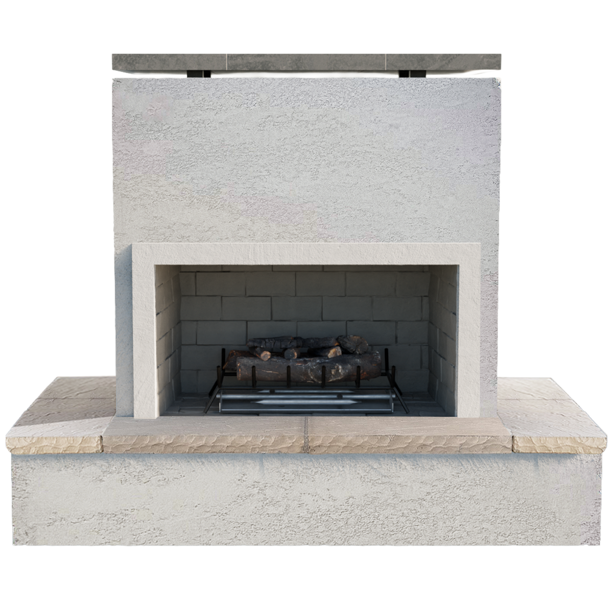 Cal Flame Sahara outdoor gas fireplace with wrap-around mantel, front view