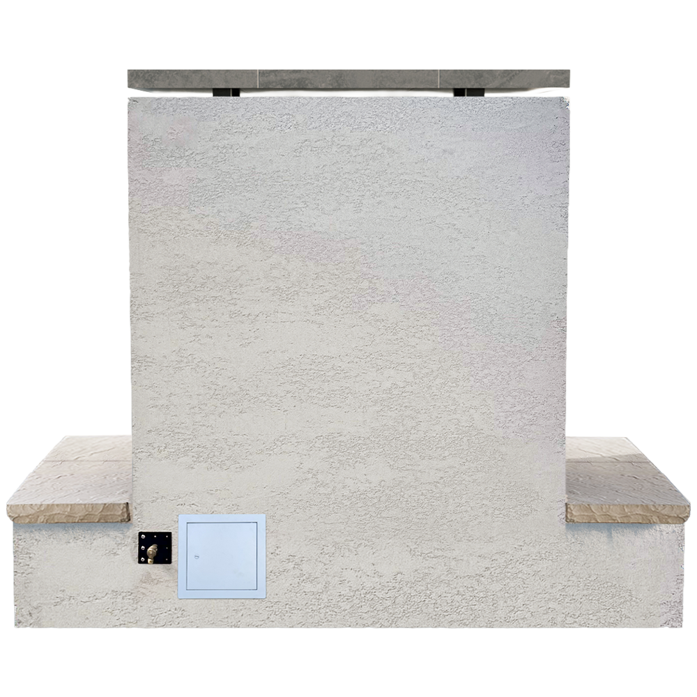 Cal Flame Sahara outdoor gas fireplace, rear view