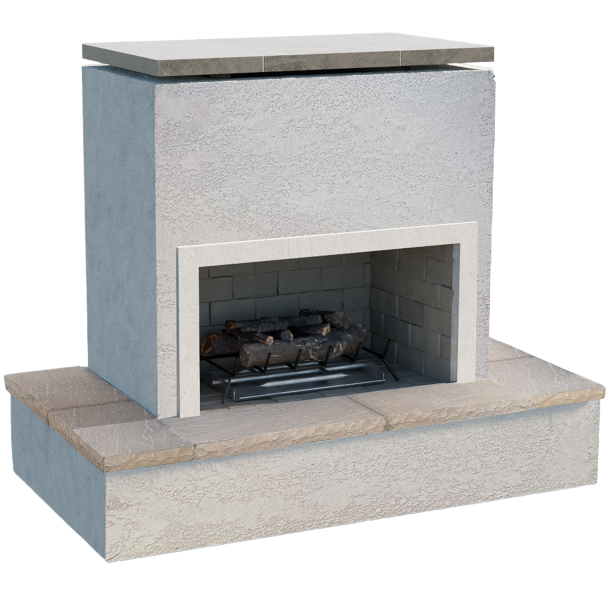 Cal Flame Sahara outdoor gas fireplace, angled view