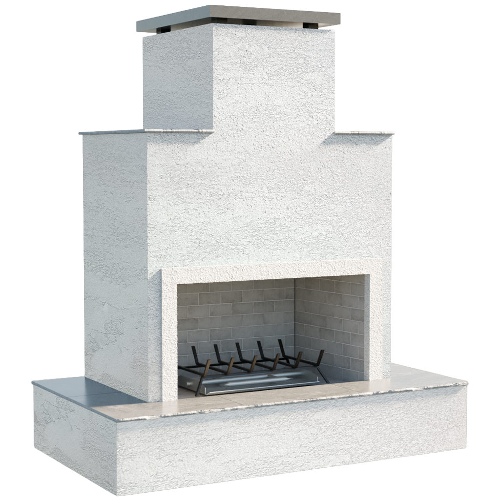 Cal Flame Tahiti outdoor gas fireplace with wrap-around mantel, front view