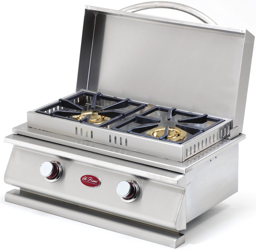Cal Flame deluxe double side burner with lid open