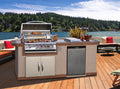 Cal Flame Atlantic Q outdoor kitchen island on a lakeside deck