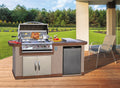 Cal Flame Baja Q outdoor kitchen island on a covered deck