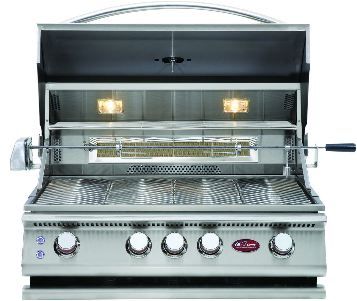 Cal Flame convection 4-burner built-in gas grill, hood open