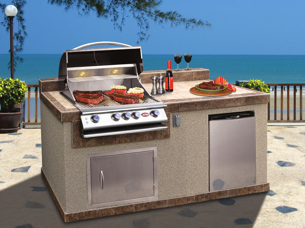 Cal Flame Costa Q outdoor kitchen island on an oceanside terrace
