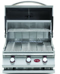 Cal Flame G Series 3-burner built-in gas grill, hood open showing V-grates