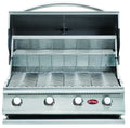 Cal Flame G Series 4-burner built-in gas grill, hood open showing V-grates