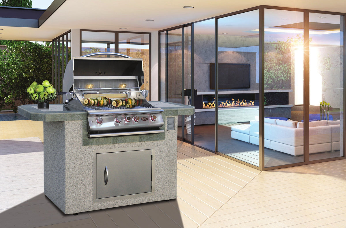 Cal Flame Kona Q outdoor kitchen island on a modern patio