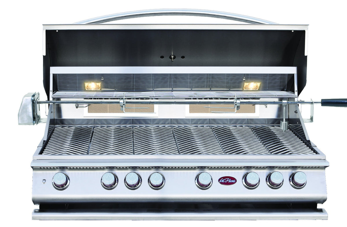 Cal Flame P Series P6 six-burner built-in gas grill, hood open