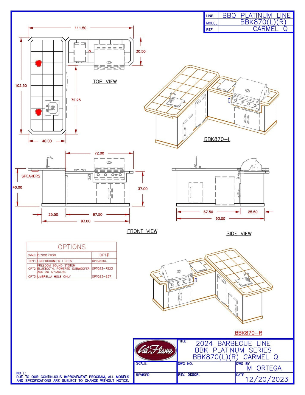 Cal Flame Carmel Q dimension drawing